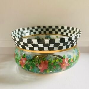 Mackenzie Childs Courtly Check Circus Rose Hand-Painted Floral Glass Bowl